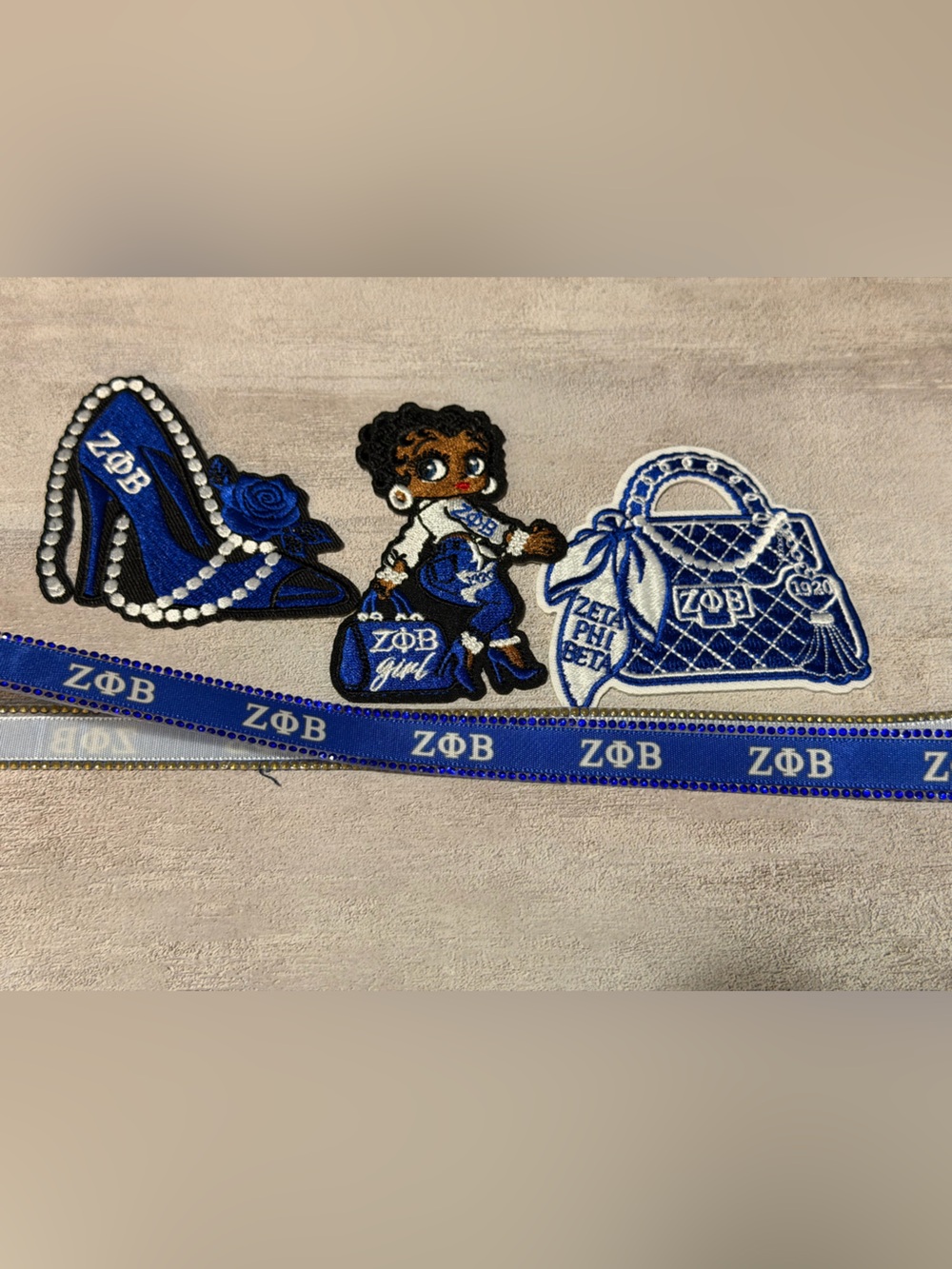 Blue & White Embroidered Iron on Patch Set
